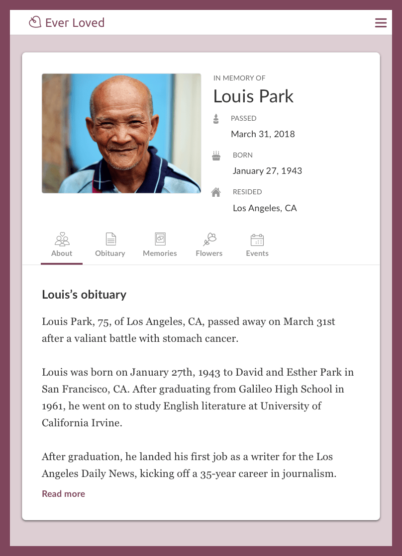 Standard obituary example